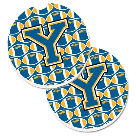 Carolines Treasures Letter Y Football Blue and Gold Set of 2 Cup Holder Car Coaster CJ1077-YCARC